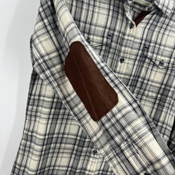 Kavu Jurnee Flannel Plaid Shirt Dress Elbow Patches Button Up Long Sleeve Small - Picture 7 of 9